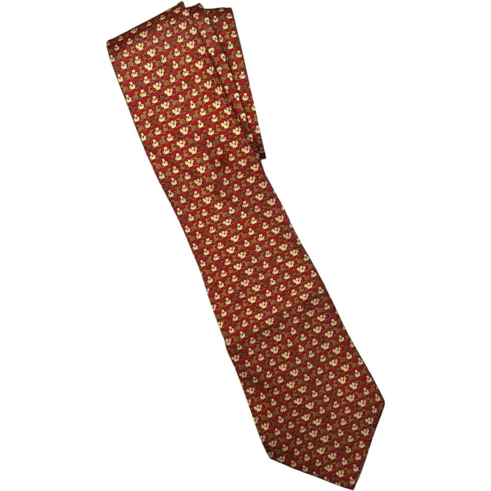 Vintage Salvatore Ferragamo Necktie Mens Red Silk Chicken Novelty Italy Designer